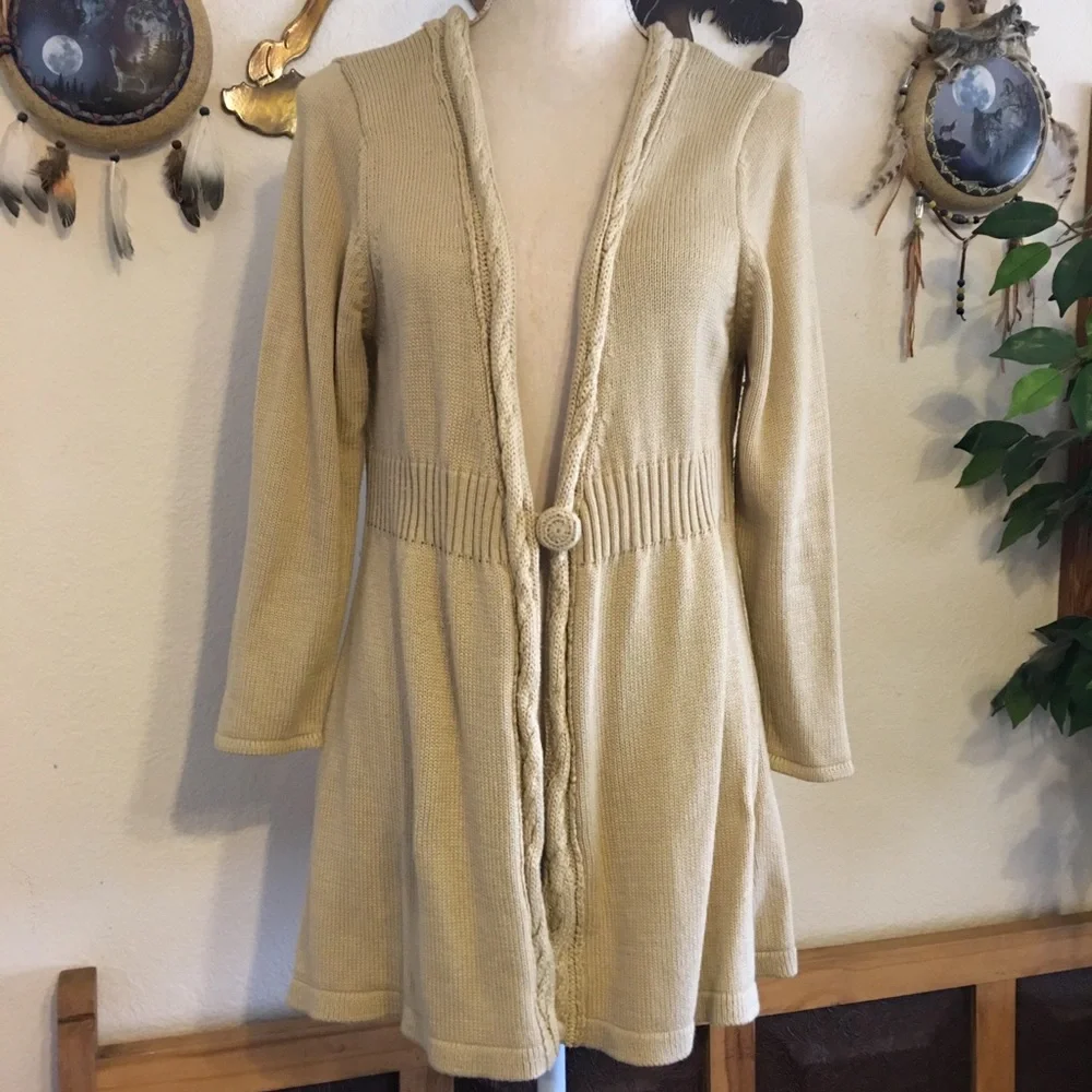 Willi Smith tan single button knit cardigan